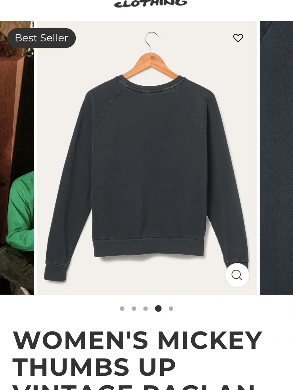 Junk Food Women's Mickey Thumbs Up Vintage Raglan Crew Sweatshirt - Black Lrg - Picture 3 of 12